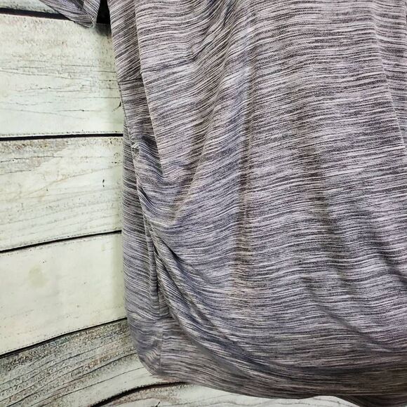 Maurices Plus 3X Gray Ruched Ruffle Front Blouse Short Sleeve Stretch Knit Top - Picture 4 of 9